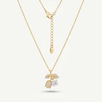 Tulip Flower & CZ Solitaire Necklace