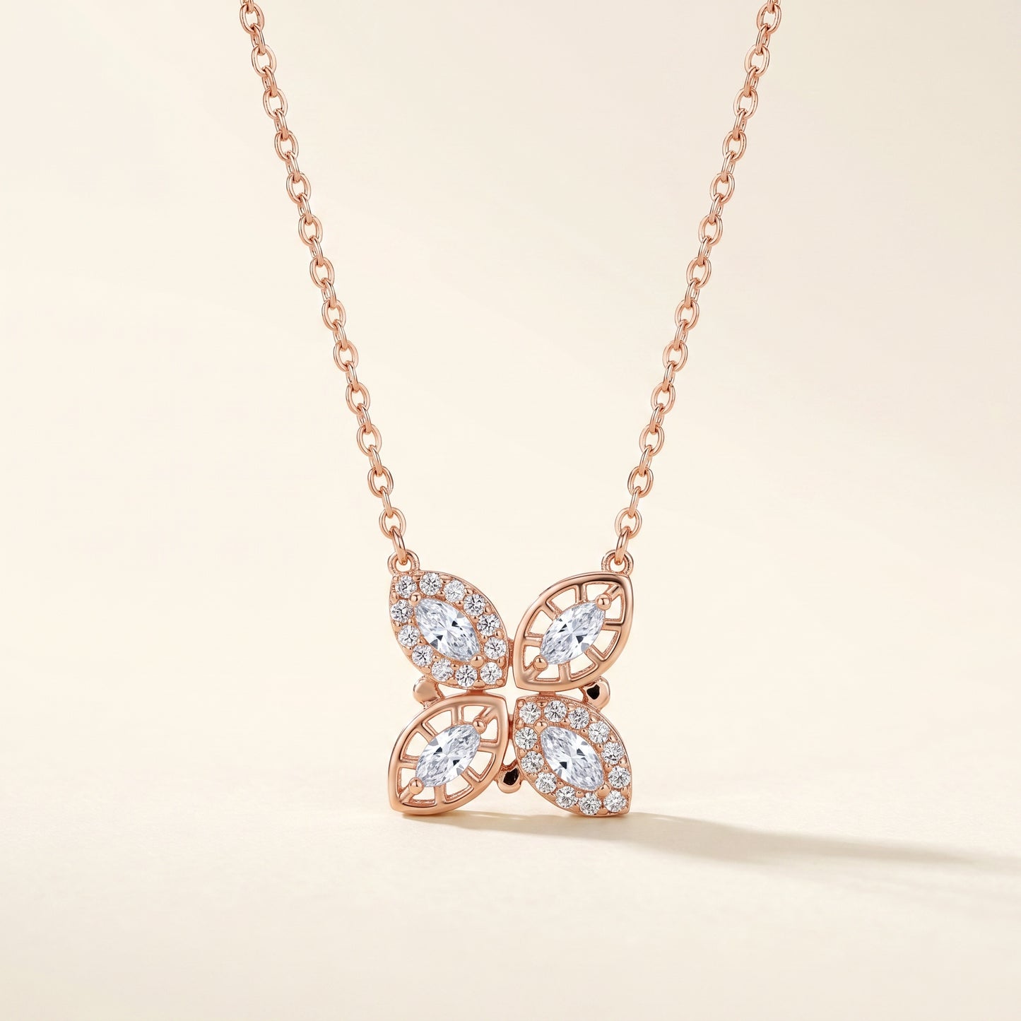 Rose Gold Marquise Clover Necklace