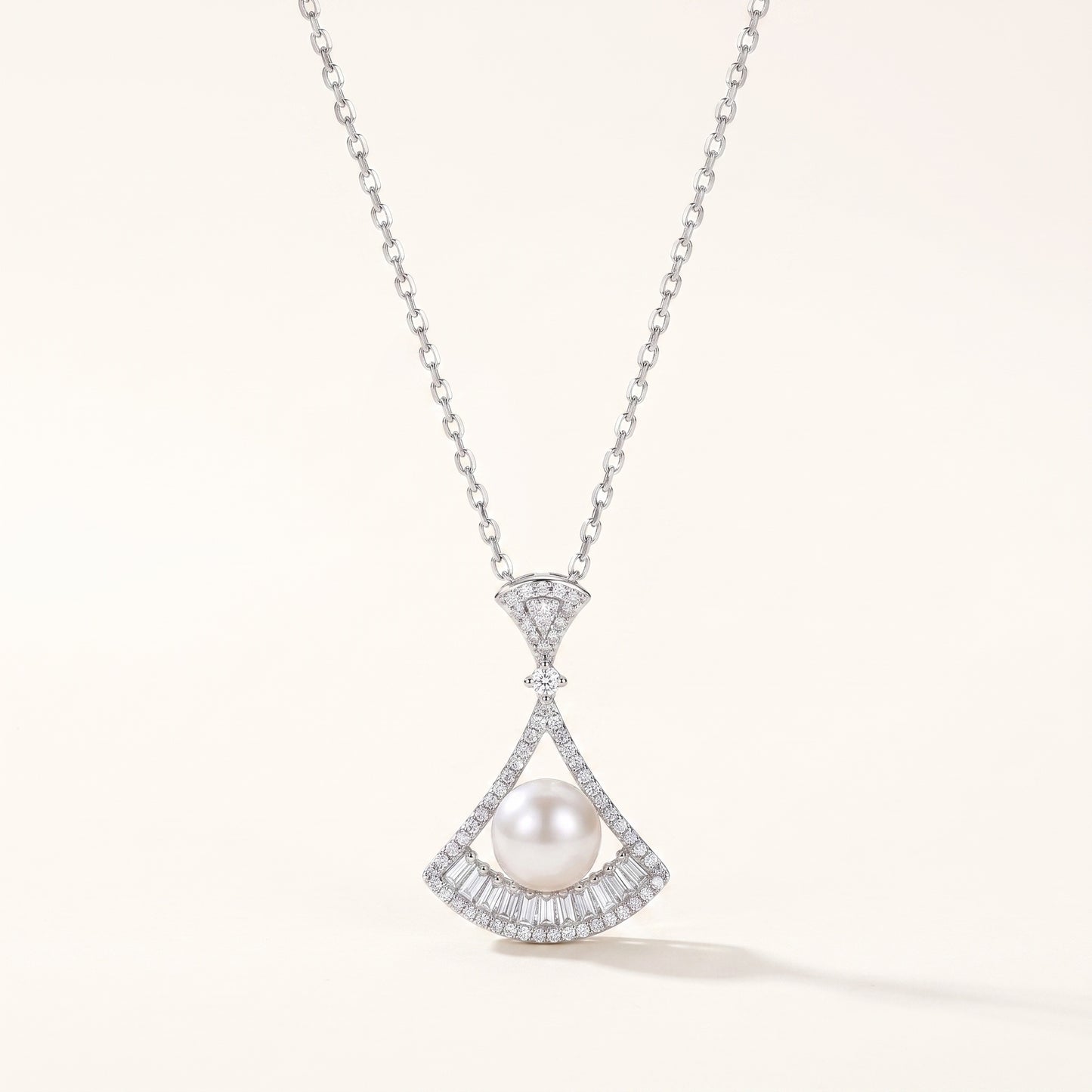 Pearl Fan Drop Silver-Tone Necklace
