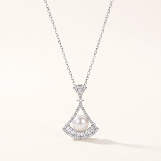 Pearl Fan Drop Silver-Tone Necklace