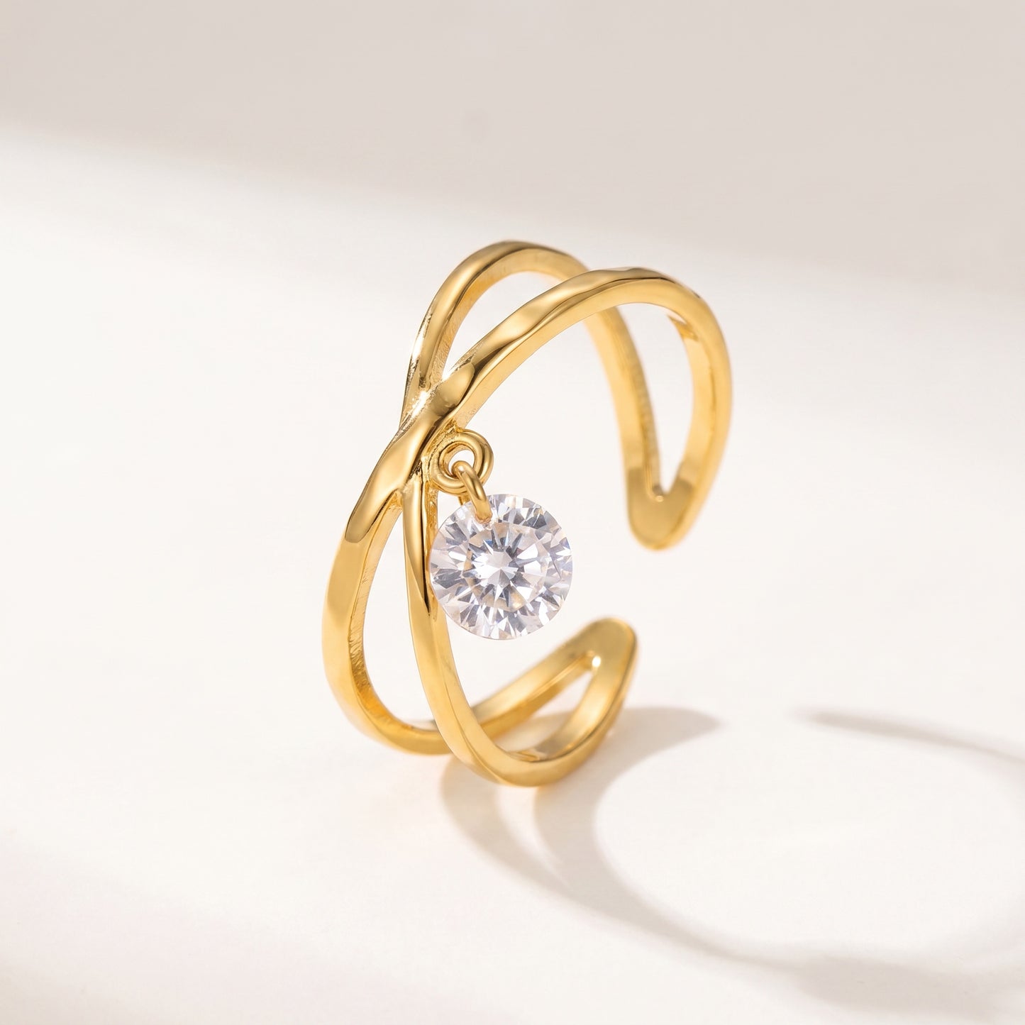 Criss-Cross CZ Drop Adjustable Ring