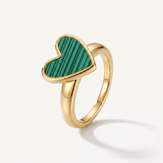 Malachite Green Heart Signet Ring