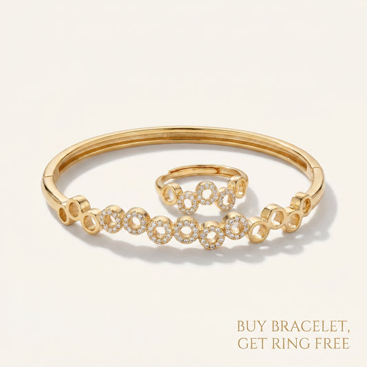Pave CZ Halo-Circle Bangle & Ring Set