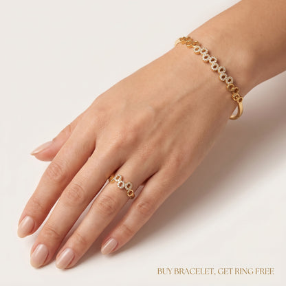 Pave CZ Halo-Circle Bangle & Ring Set